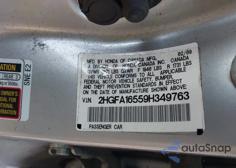 2009 Honda Civic Lx from USA, damaged, VIN 2HGFA16559H349763